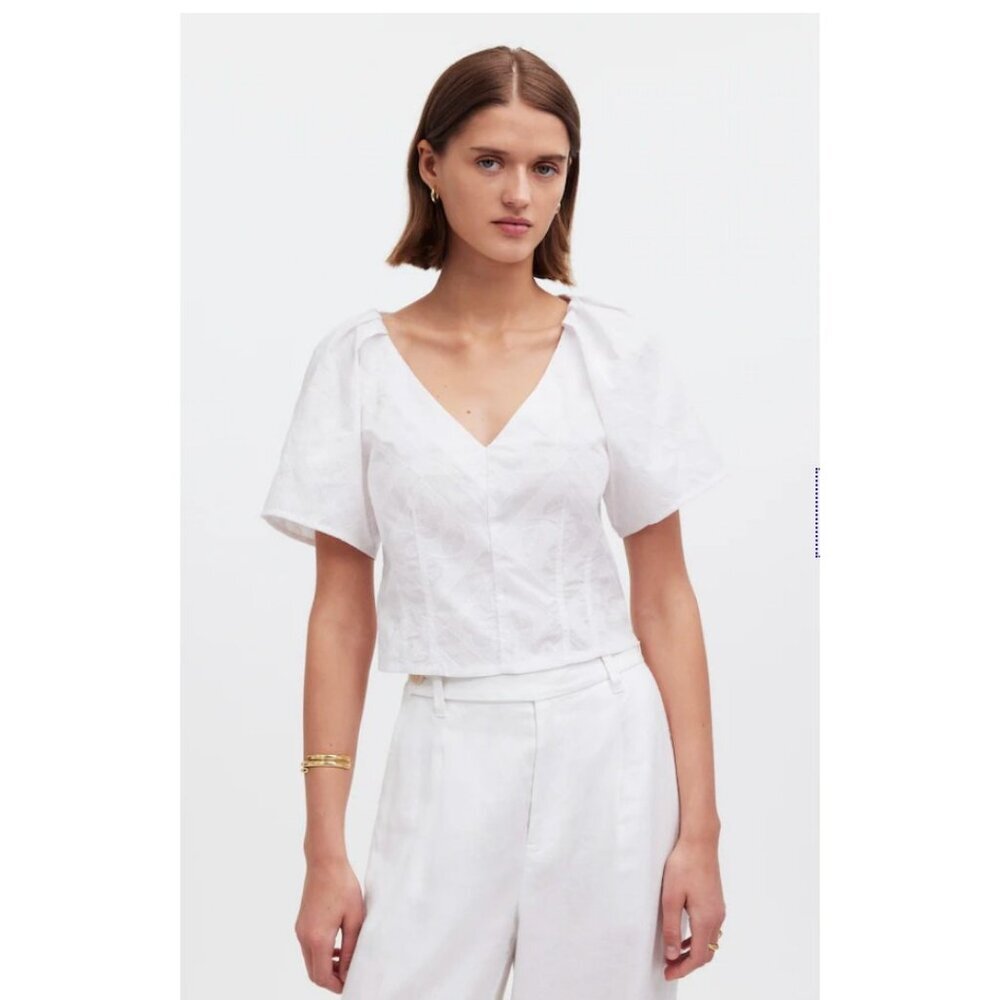 Madewell $92 Darted V-Neck Top White Size 2 NP007
